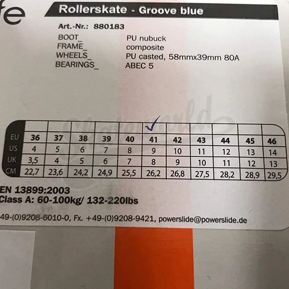 Playlife Groove blue kétsoros görkorcsolya mérettáblázat