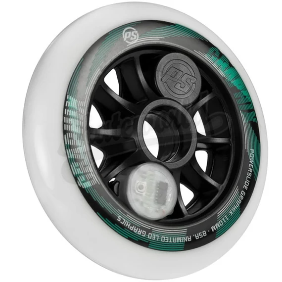 Powerslide Graphix LED white 110mm/85A feliratozható grafikus görkorcsolya kerék oldalról