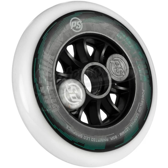 Powerslide Graphix LED white 125mm/85A feliratozható grafikus görkorcsolya kerék oldalról